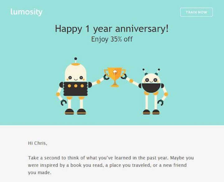 trigger emails: example from lumosity