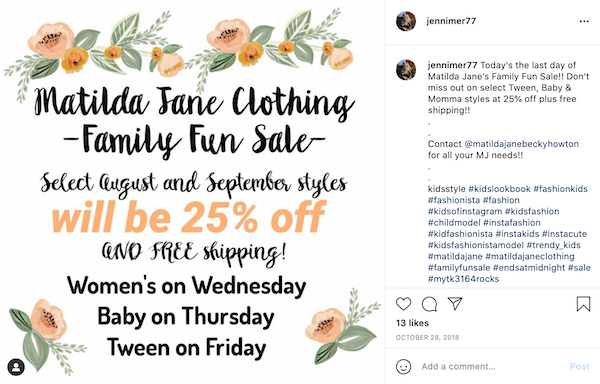 august marketing ideas--family fun sale for clothing on instagram