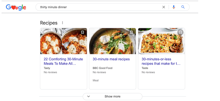 recipe results for google search