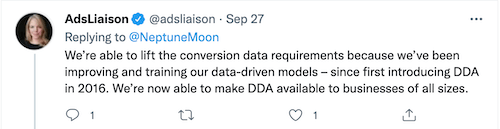 ginny marvin tweetou sobre melhorias na atribuição baseada em dados