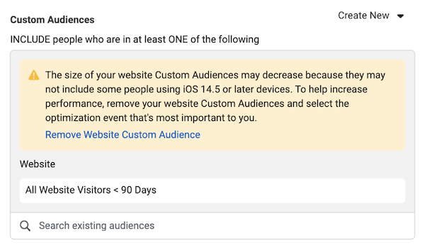 facebook ad targeting in privacy first world: notification in ads manager about audience size decrease due to iOS 14