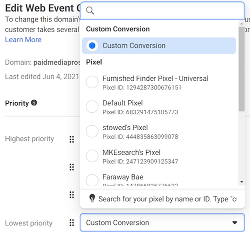 facebook ads custom conversion tab for aggregated event measurement