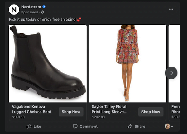  facebook dynamic ads nordstrom example