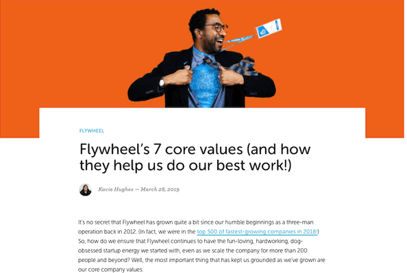 flywheel blog post about their own company core values