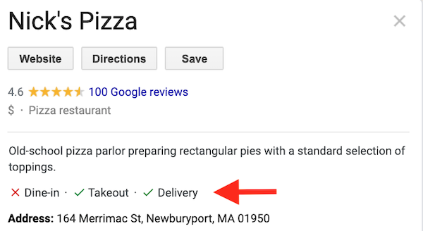 google my business optimization attributes nicks pizza