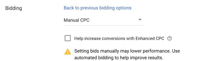 google ads automated bidding pros and cons: manual cpc setup