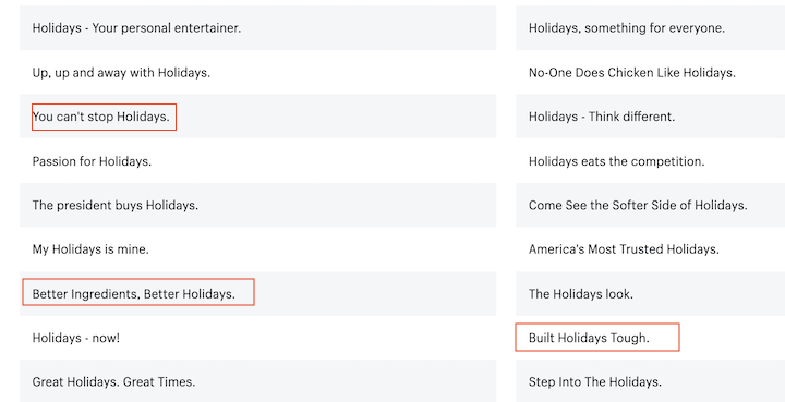 cliche free holiday copywriting tips—slogan generator results for holiday