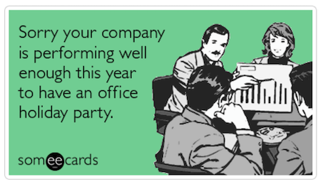 guide to cliche free holiday copywriting: holiday office party meme