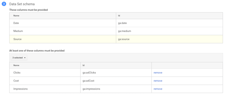 how to import cost data into google analytics—schema id tab