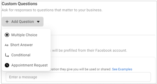 Lead Qualification Facebook Lead Ad Custom Questions