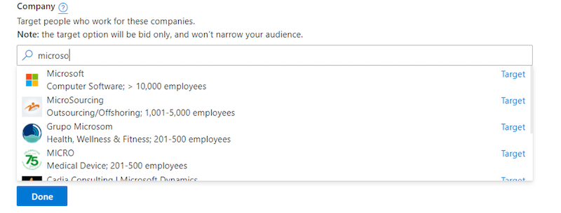 linkedin audiences in microsoft ads—target by company