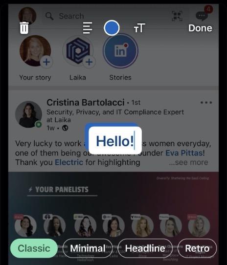 linkedin stories--story with sticker or text added