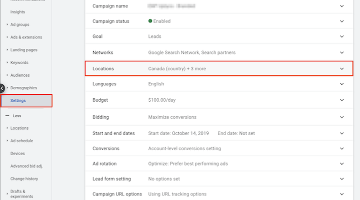 how to lower CAC—location targeting view in Google Ads
