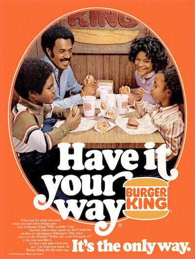 marketing and advertising slogan examples: burger king vintage ad