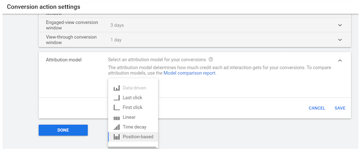 Multi Touch Attribution Conversion Action Settings