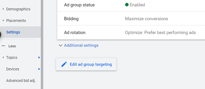 google ads optimized targeting toggle button
