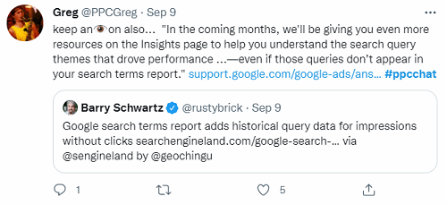 tweet about google ads insights page